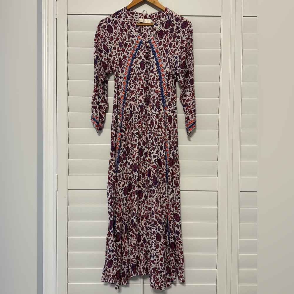 Natalie Martin Long Sleeve Dress in Red and Blue Pattern